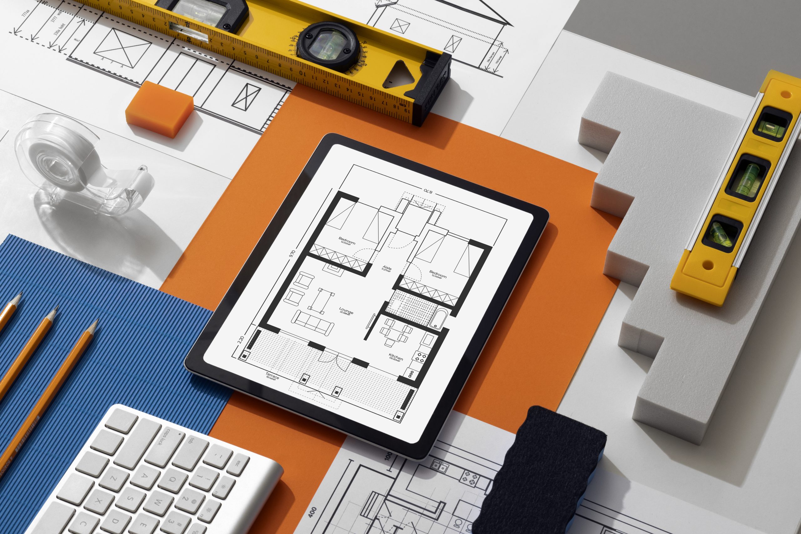 top view measuring tools still life